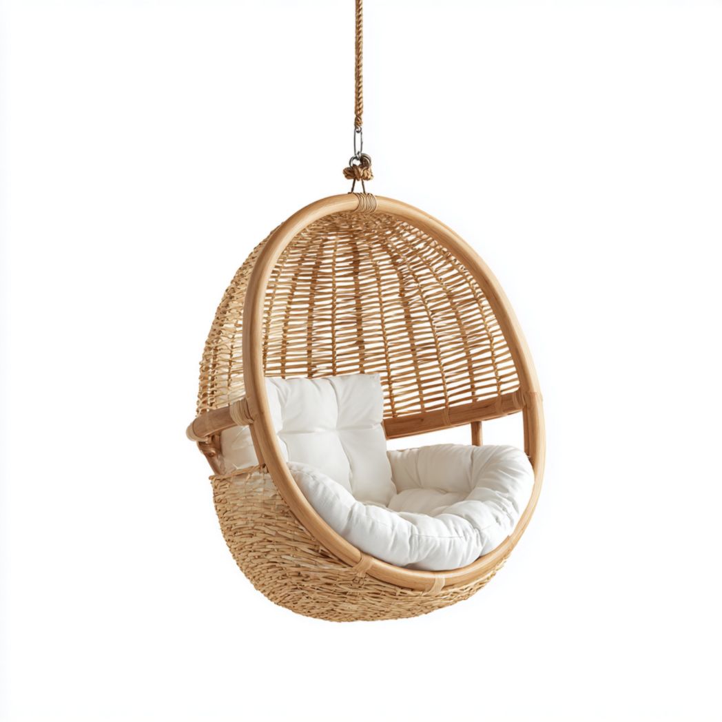 Huśtawka wisząca z naturalnego rattanu do użytku w ogrodzie lub na tarasie - 95 x 95 x 120