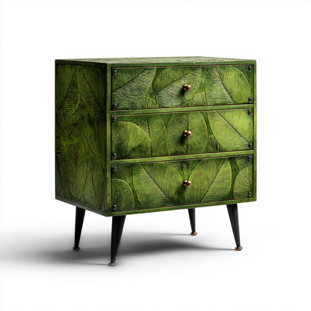 Komoda z trzema szufladami w stylu roślinnym z płyty MDF - 60 x 40 x 80